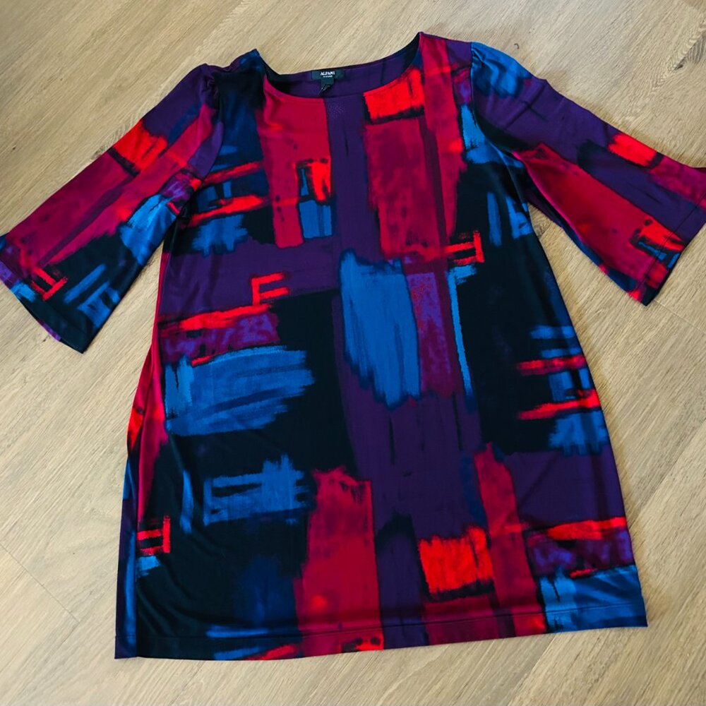 Alfani Colorful A Line Dress with Flared 3/4 Sleeves